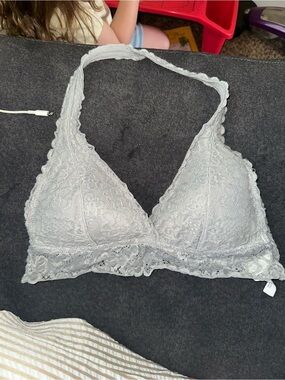 Aeropostale Light Gray Lace Halter Bralette